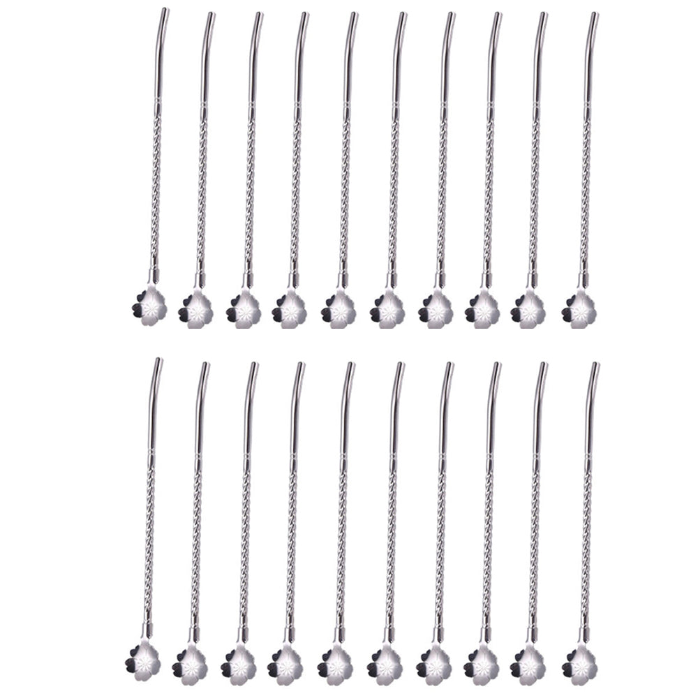 20pcs Stainless Steel Straws Spoon Drinking Straw Spoon Dual-Use Straws Tea Spoon