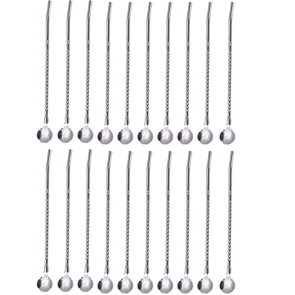 20pcs Stainless Steel Straws Spoon Drinking Straw Spoon Dual-Use Straws Tea Spoon