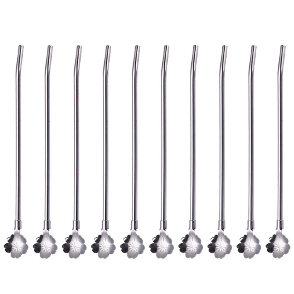 10pcs Stainless Steel Straws Spoon Drinking Straw Spoon Dual-Use Straws Tea Spoon