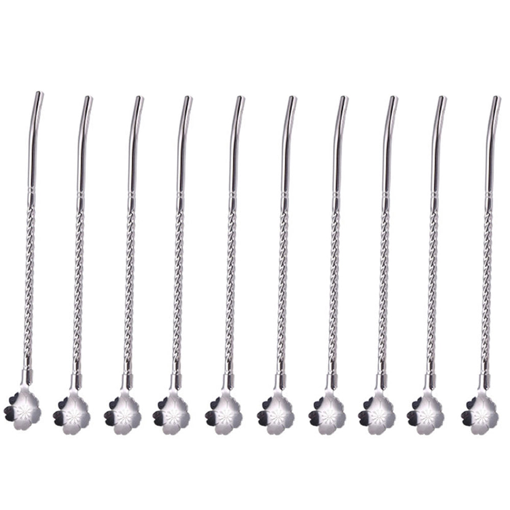 10pcs Stainless Steel Straws Spoon Drinking Straw Spoon Dual-Use Straws Tea Spoon