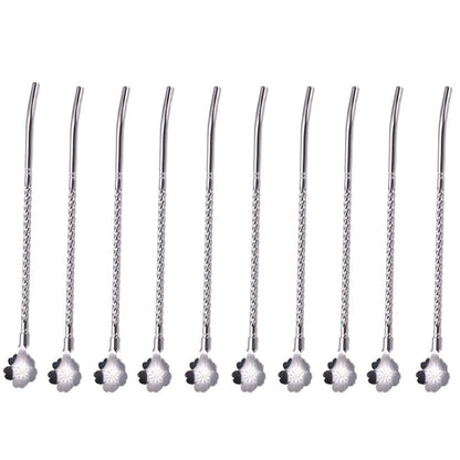 10pcs Stainless Steel Straws Spoon Drinking Straw Spoon Dual-Use Straws Tea Spoon