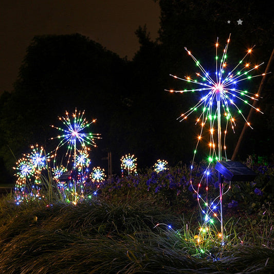2X Solar Fireworks Lights LED Fairy Lights Copper Wire Ground Light Colorful