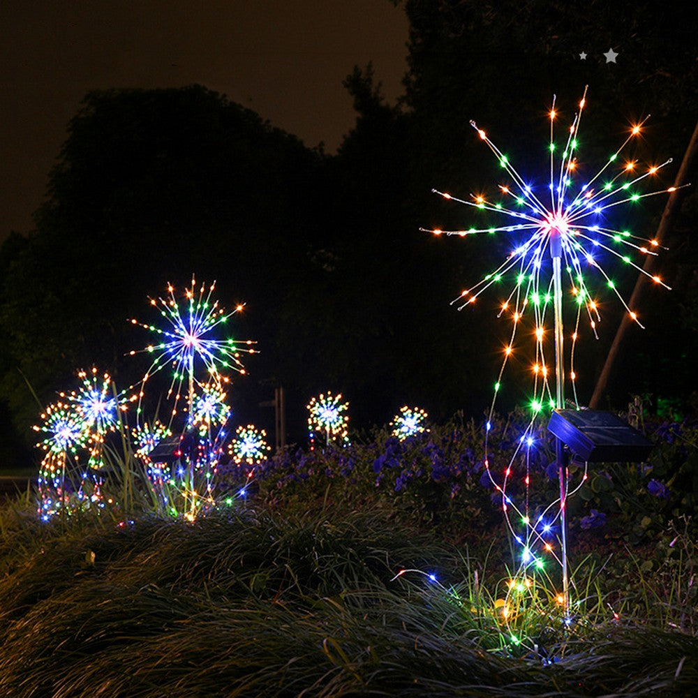 2X Solar Fireworks Lights LED Fairy Lights Copper Wire Ground Light Colorful