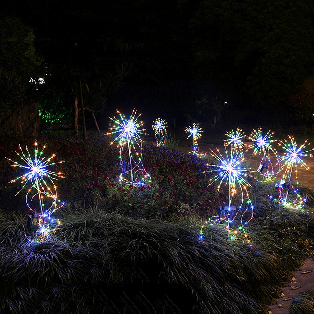 2X Solar Fireworks Lights LED Fairy Lights Copper Wire Ground Light Colorful