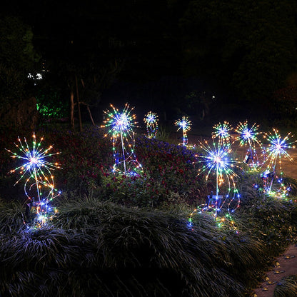 2X Solar Fireworks Lights LED Fairy Lights Copper Wire Ground Light Colorful