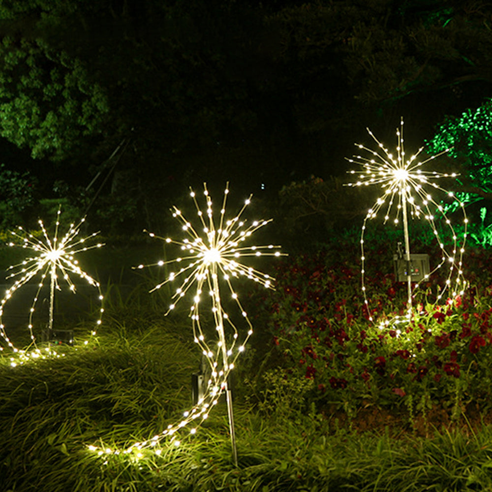 2X Solar Fireworks Lights LED Fairy Lights Copper Wire Ground Light Warm White