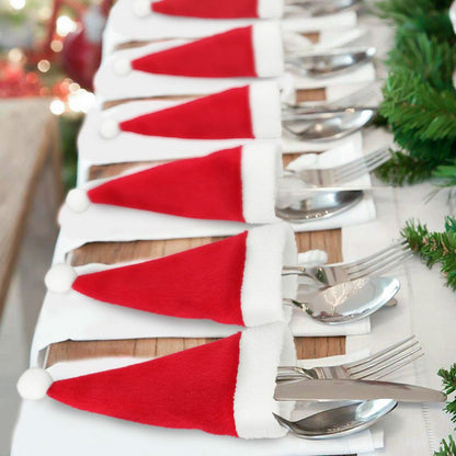 10 Piece Christmas Santa Hats Mini Tableware Storage Bags