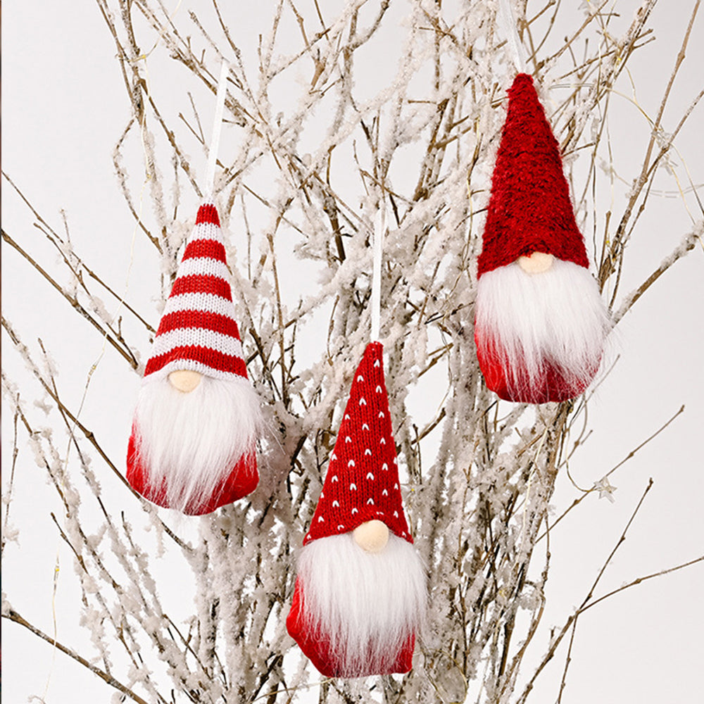Faceless Gnome Christmas Ornaments Handmade Elf Plush Ornaments Xmas Tree Hanging Decorative Santa Elf -Red