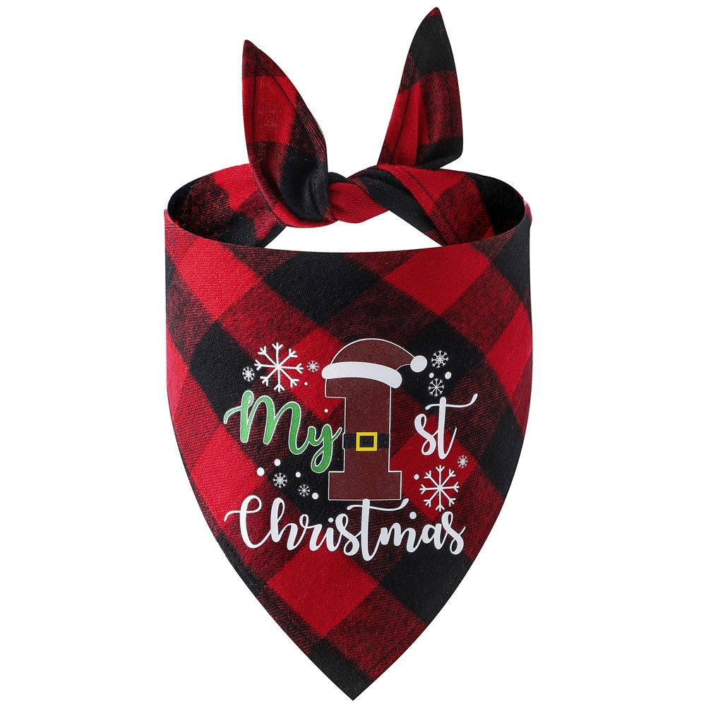 Christmas Pet Triangle Scarf Dog Bandana Pet Wearable Accessories Red Grid