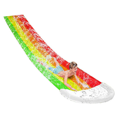 Lawn Water Slides Rainbow Slip Slide with Spraying and Crash Pad
