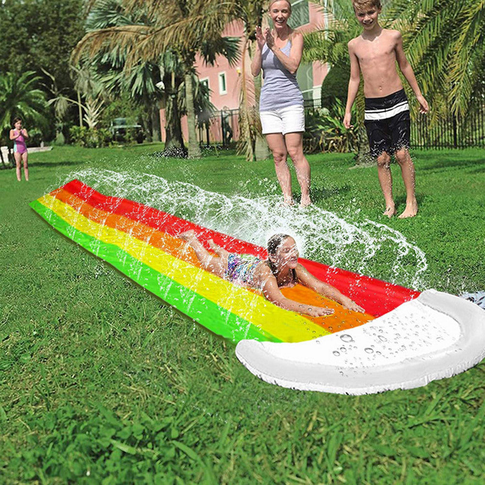 Lawn Water Slides Rainbow Slip Slide with Spraying and Crash Pad