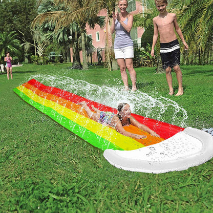 Lawn Water Slides Rainbow Slip Slide with Spraying and Crash Pad