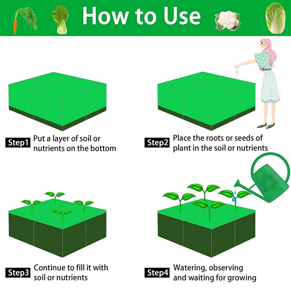 4 Divided Grids Square Fabric Raised Garden Bed Potato Planting Grow Bags