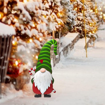 Merry Christmas Metal Gnome Sign Stake Outdoor Lawn Yard Decoration