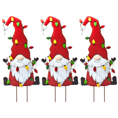 Merry Christmas Metal Gnome Sign Stake Outdoor Lawn Yard Decoration