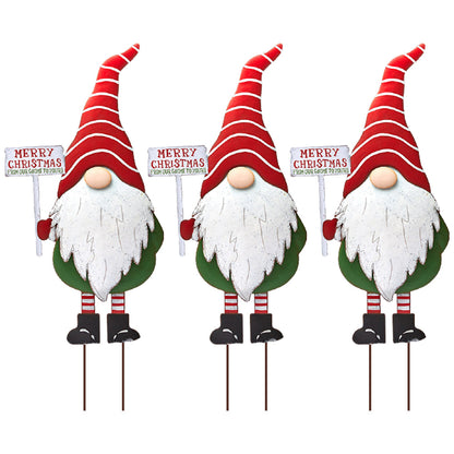 Merry Christmas Metal Gnome Sign Stake Outdoor Lawn Yard Decoration