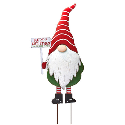 3Pcs Merry Christmas Metal Gnome Sign Stake Outdoor Lawn Yard Decoration