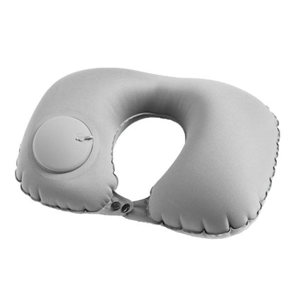 Portable Push-type Inflatable U-Shaped Travel Neck Pillow Car Headrest Cushion -Grey