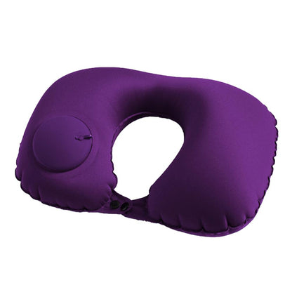 Portable Push-type Inflatable U-Shaped Travel Neck Pillow Car Headrest Cushion - Purple