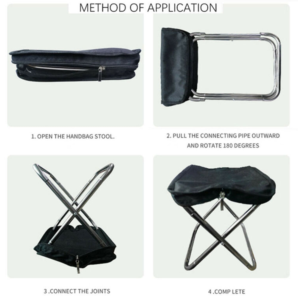 Portable Stainless Steel Camping Chair with Zipper Outdoor Hand Bag Folding Chair