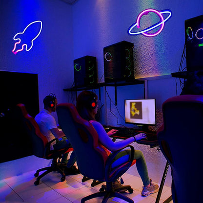 Planet Rocket LED Neon Light Wall Hanging Lamp Home Decoration Accessory