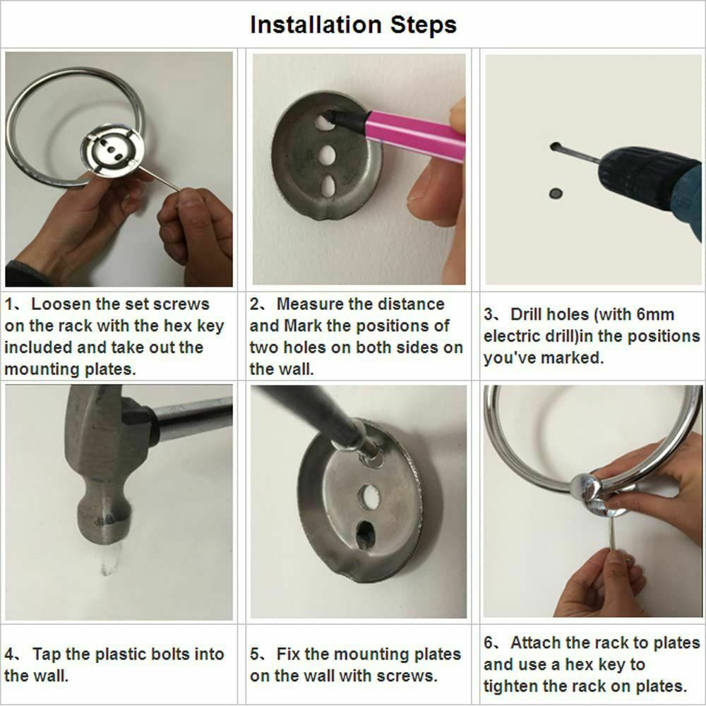 Stainless Steel Round Towel Ring Rack Bathroom Wall Mounted Holder