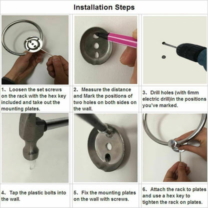 Stainless Steel Round Towel Ring Rack Bathroom Wall Mounted Holder