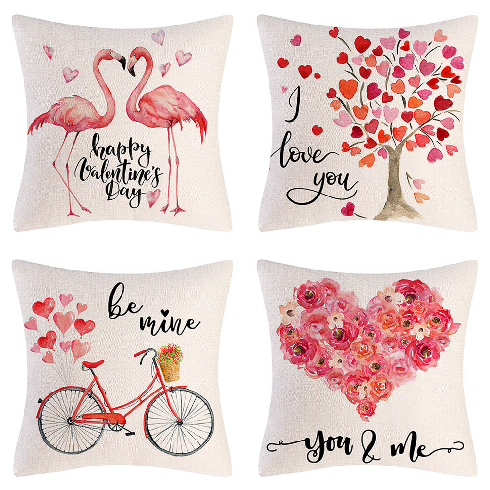 4 Pcs Square Valentine's Day Printed Linen Pillowcase Cushion Covers Sofa Home Decor Style 4