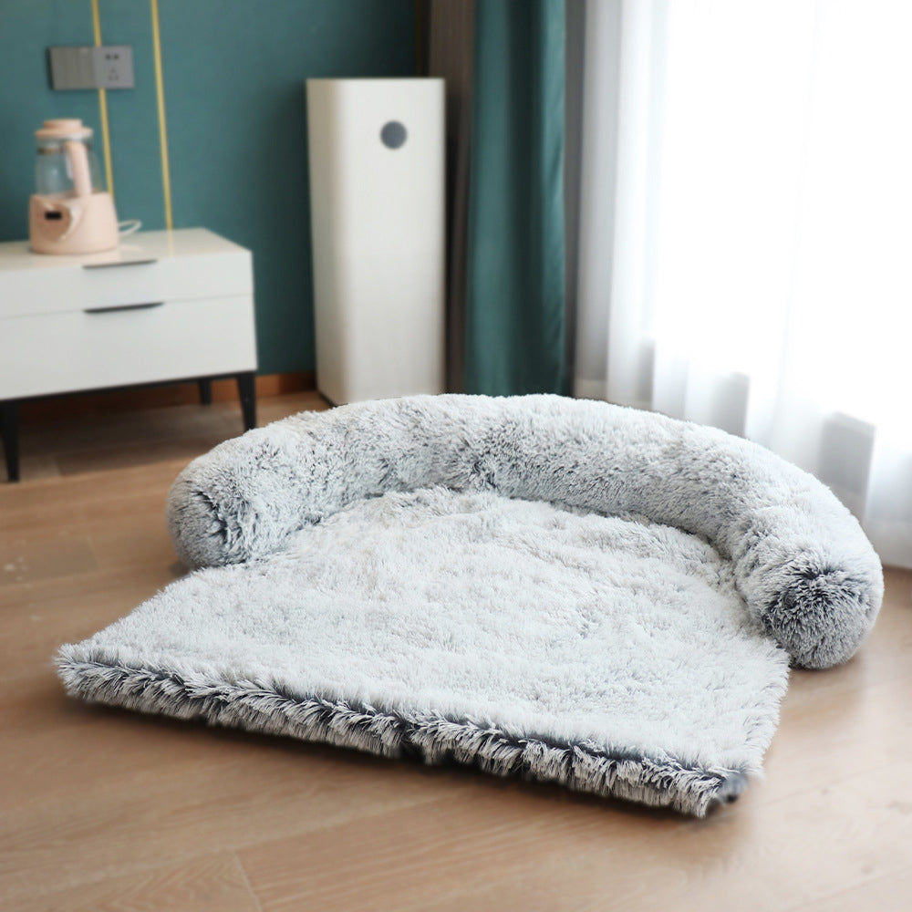 Washable Long Plush Pet Dog Sofa Cushion Bed with Zipper Pet Bed Pad