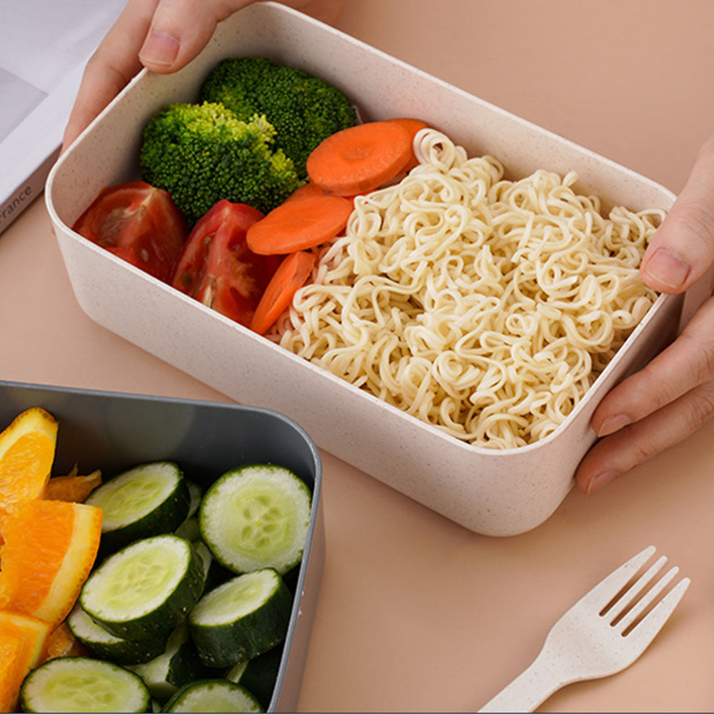 Square Lunch Box Wooden Lid Japanese Bento Box with Cutlery Food Container White