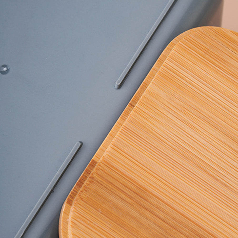 Square Lunch Box Wooden Lid Japanese Bento Box with Cutlery Food Container Grey