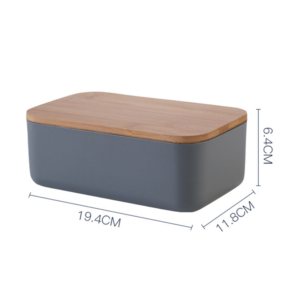 Square Lunch Box Wooden Lid Japanese Bento Box with Cutlery Food Container Grey