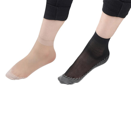 10 Pairs of Women Silky Sole Socks for Daily-Black + Beige