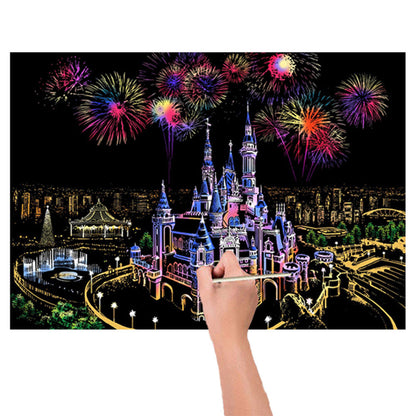 Scratch Art World-Famous City Painting Paper Colourful Magic Large Paper Painting Art Adult Kid Magic Scratch Art Painting Paper With Wooden Draw DIY Stick Kit Bamboo Stick inc.