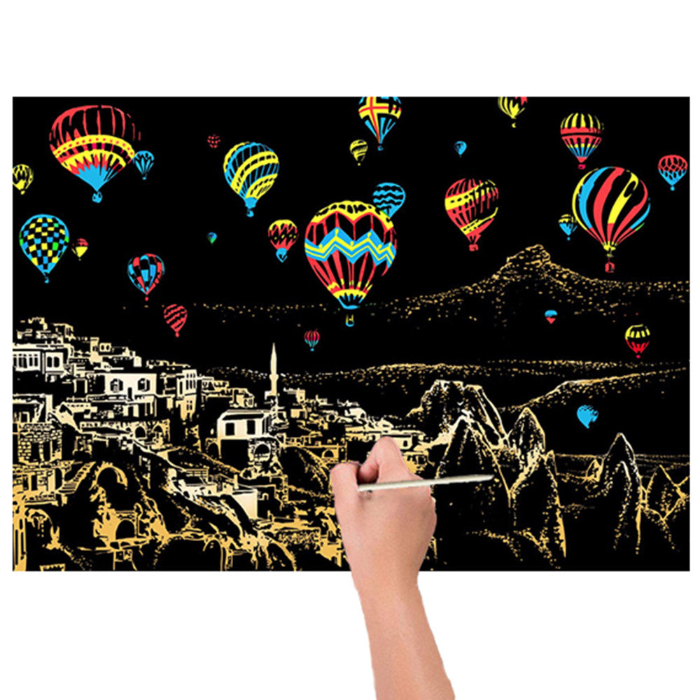 Scratch Art World-Famous City Painting Paper Colourful Magic Large Paper Painting Art Adult Kid Magic Scratch Art Painting Paper With Wooden Draw DIY Stick Kit Bamboo Stick inc.