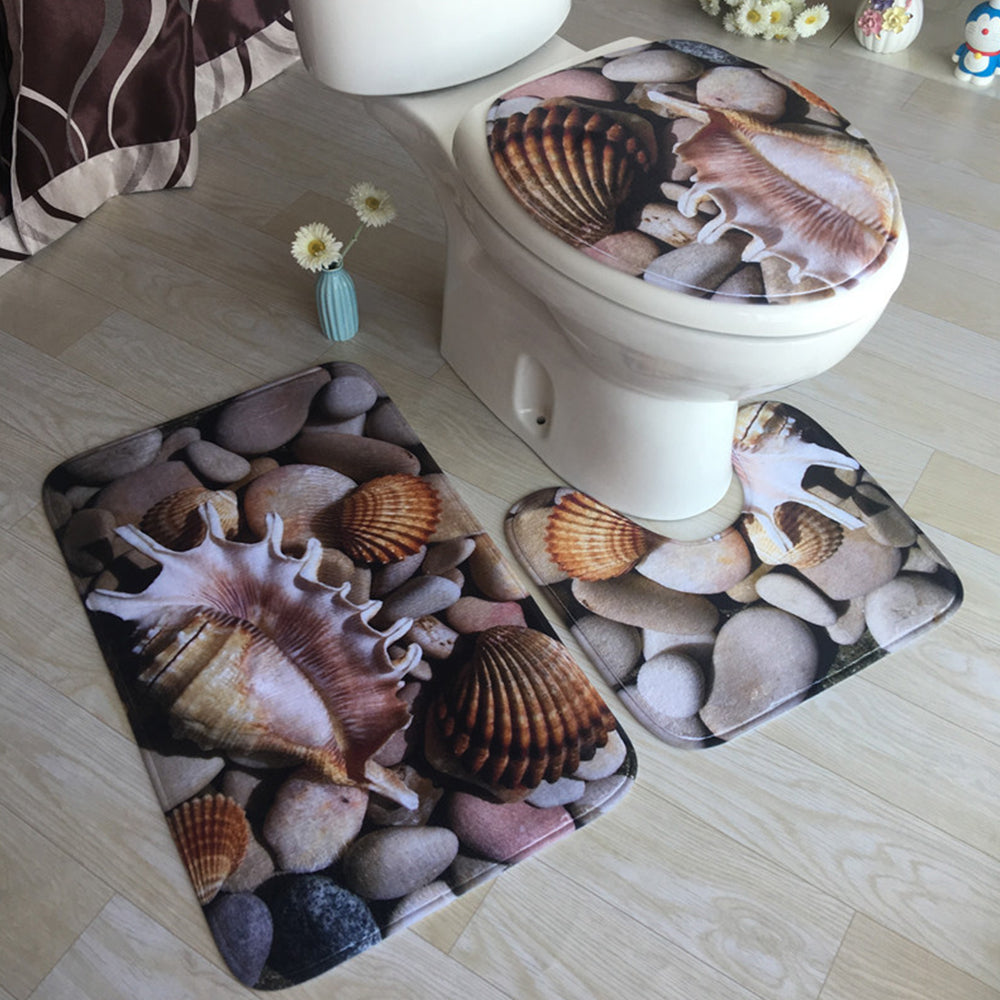 3pcs Bathroom Mat Set Home Decor Ocean Printed Bathroom Floor Mats