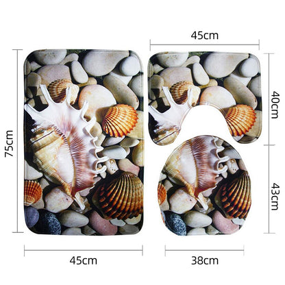 3pcs Bathroom Mat Set Home Decor Ocean Printed Bathroom Floor Mats