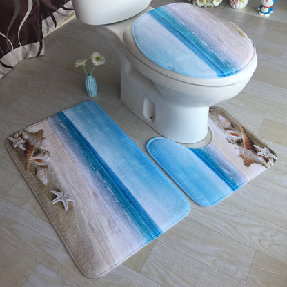 3pcs Bathroom Mat Set Home Decor Ocean Printed Bathroom Floor Mats