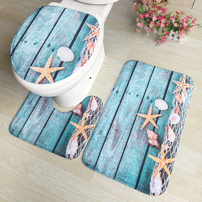 3pcs Bathroom Mat Set Home Decor Ocean Printed Bathroom Floor Mats