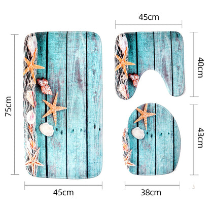 3pcs Bathroom Mat Set Home Decor Ocean Printed Bathroom Floor Mats