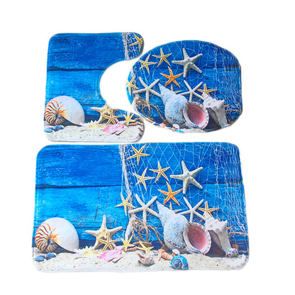 3pcs Bathroom Mat Set Home Decor Ocean Printed Bathroom Floor Mats
