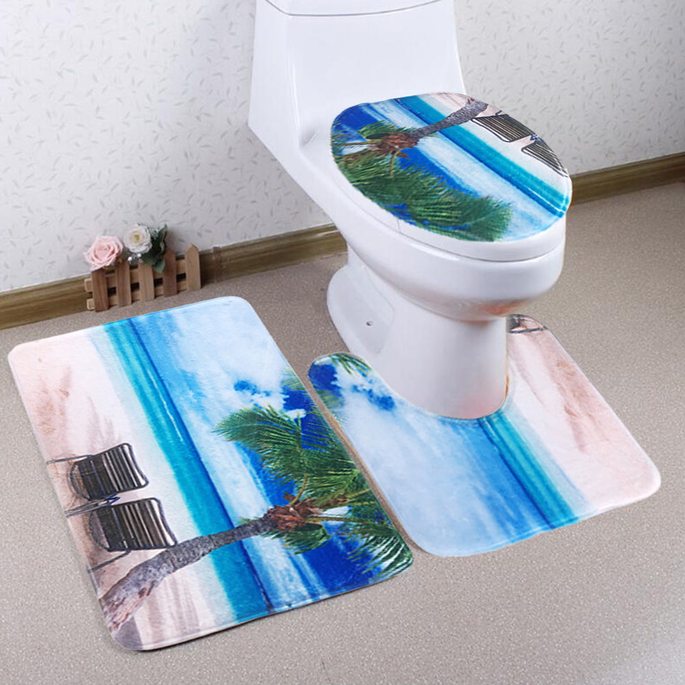 3pcs Bathroom Mat Set Home Decor Ocean Printed Bathroom Floor Mats
