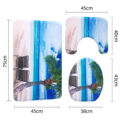 3pcs Bathroom Mat Set Home Decor Ocean Printed Bathroom Floor Mats