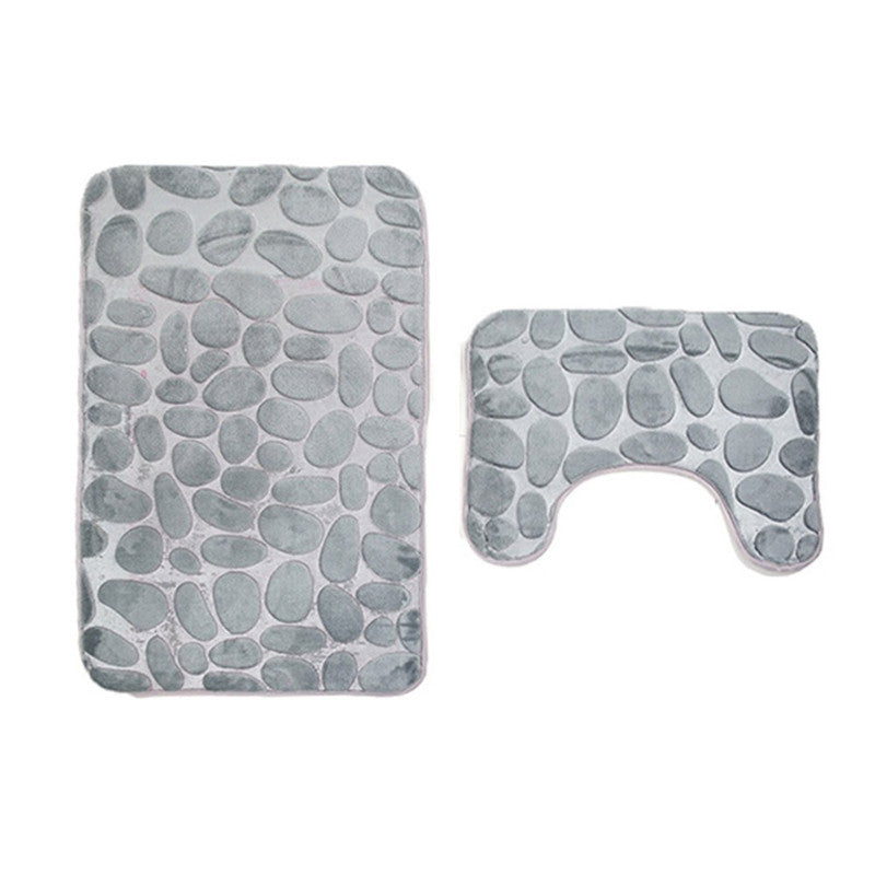 2 Pieces Pebbles Design Bath Mat Set U-Shaped Non-Slip Floor Rugs Bathroom Floor Pads Bathroom Carpets