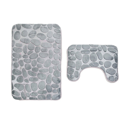 2 Pieces Pebbles Design Bath Mat Set U-Shaped Non-Slip Floor Rugs Bathroom Floor Pads Bathroom Carpets