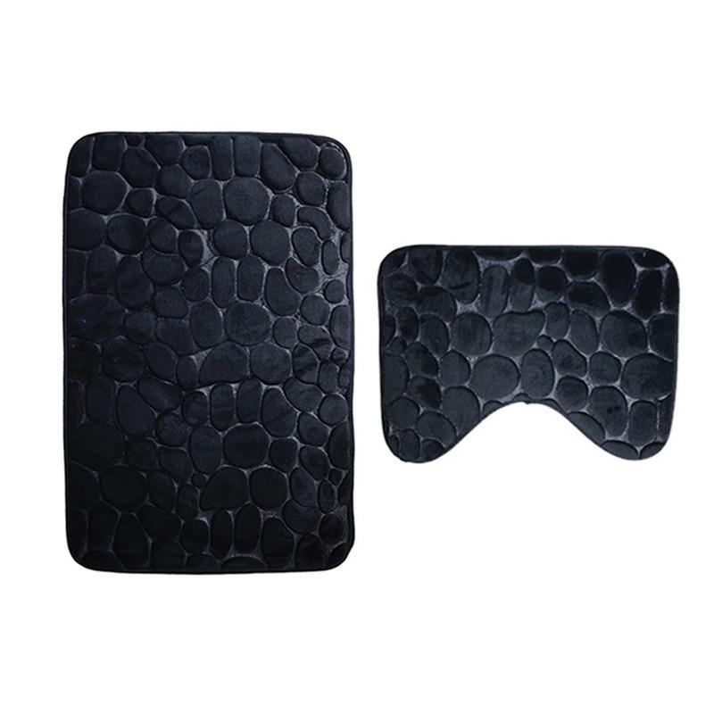 2 Pieces Pebbles Design Bath Mat Set U-Shaped Non-Slip Floor Rugs Bathroom Floor Pads Bathroom Carpets