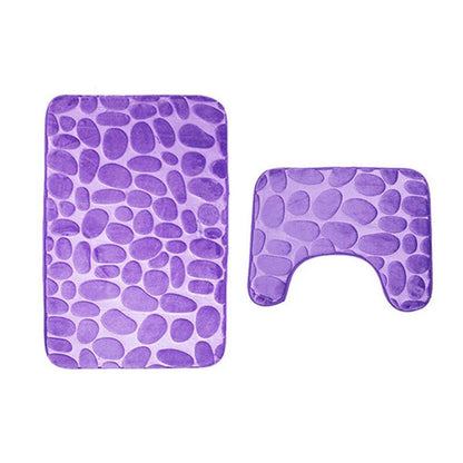 2 Pieces Pebbles Design Bath Mat Set U-Shaped Non-Slip Floor Rugs Bathroom Floor Pads Bathroom Carpets