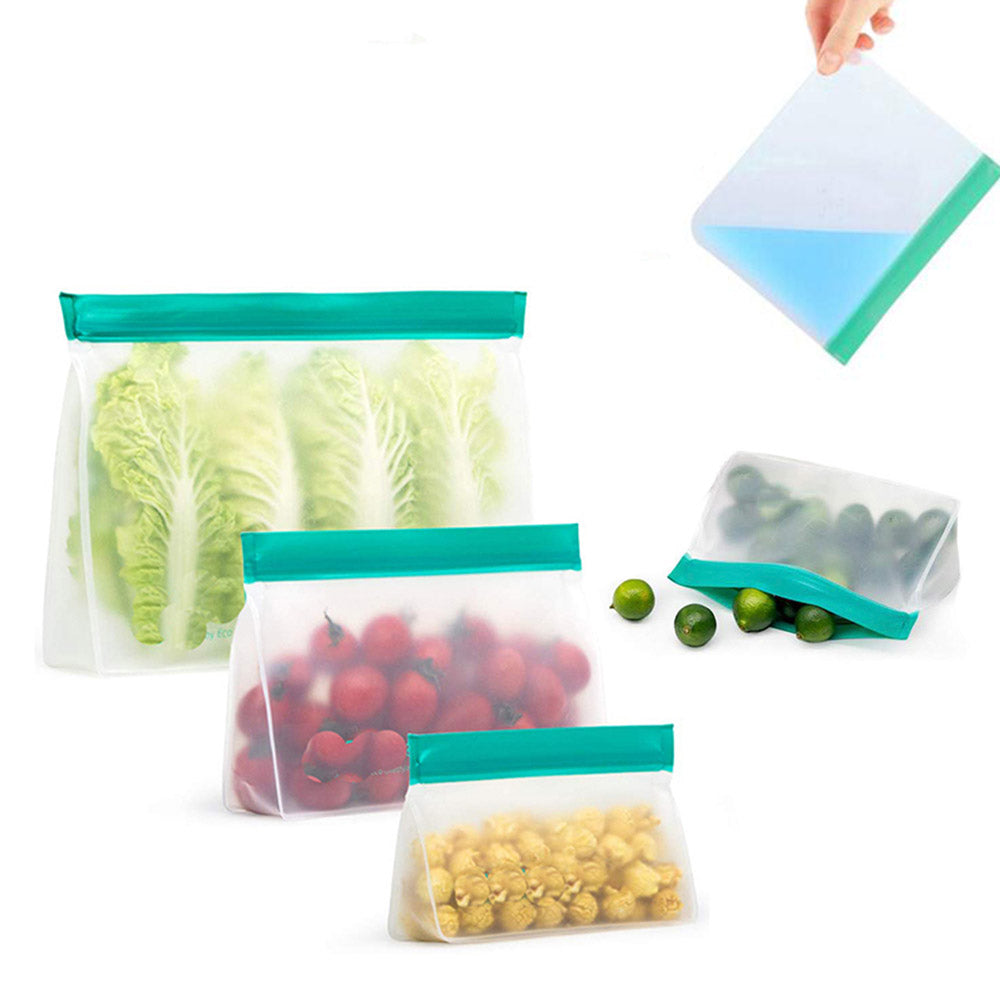 3Pcs Reusable Ziplock Leakproof Snack Bags Food Storage Bags