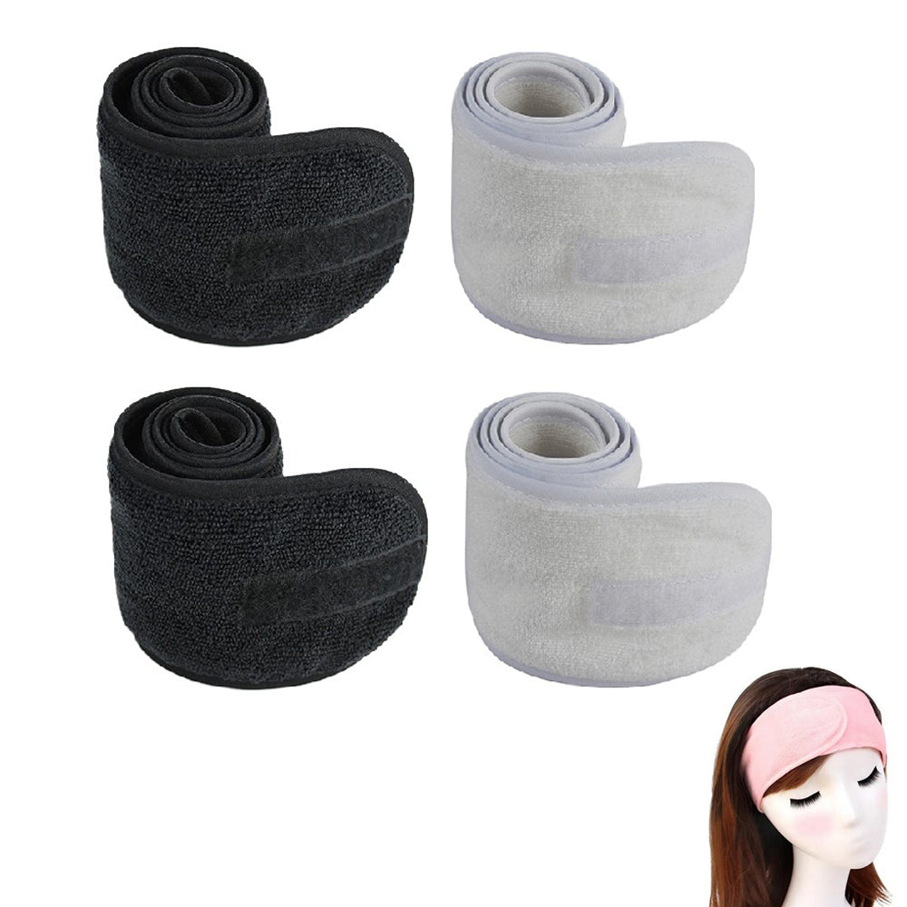 4pcs Spa Headband Hair Wrap Adjustable Face Wash Head Wrap Towel -Black and White