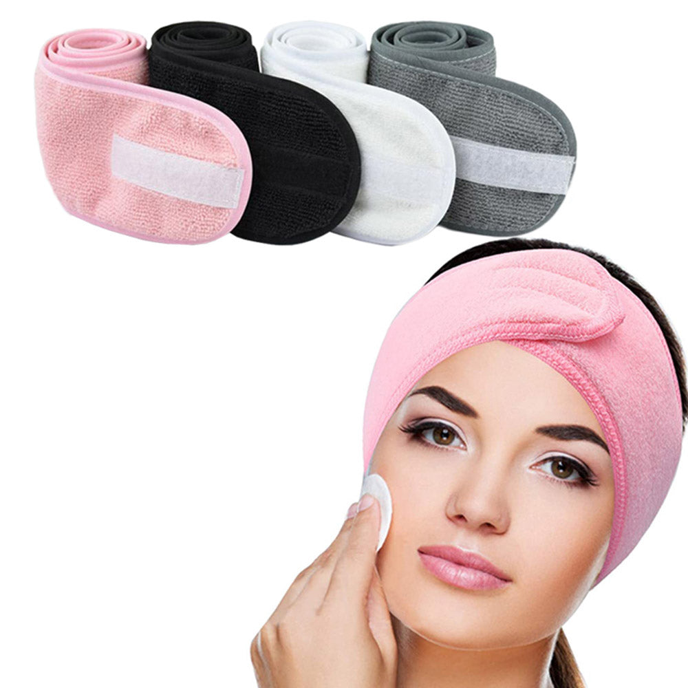 4pcs Spa Headband Hair Wrap Adjustable Face Wash Head Wrap Towel -Black and Gray and White and Pink